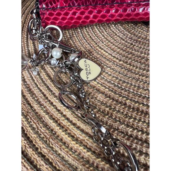 Tosca Blu Shoulder Saddle Bag – Snakeskin Leather Bag, Detachable Jeweled Chain- - Picture 8 of 16